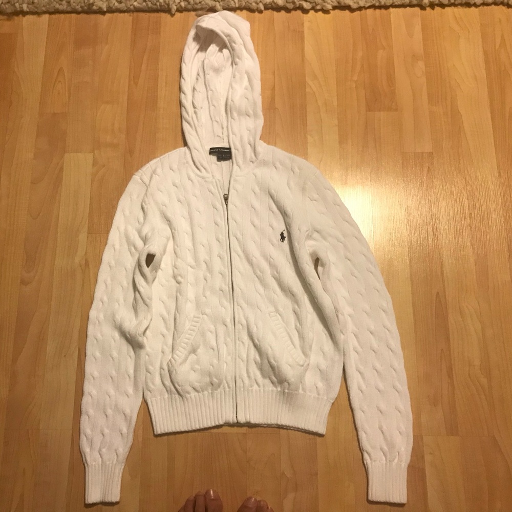 Ralph Lauren White Hooded Cotton Sweater